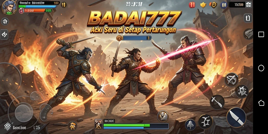 Tampilan aksi seru di gameplay BADAI777 dengan pertarungan mendebarkan.