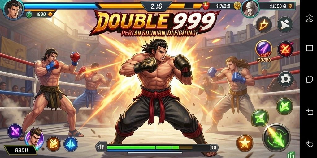 Screenshot menunjukkan pertarungan sengit antara dua petarung hebat.